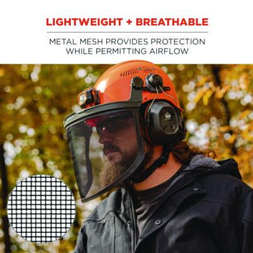ergodyne Skullerz 8989 Mesh Face Shield with Adapter for Hard Hat and Safety Helmet, Gray (60247)