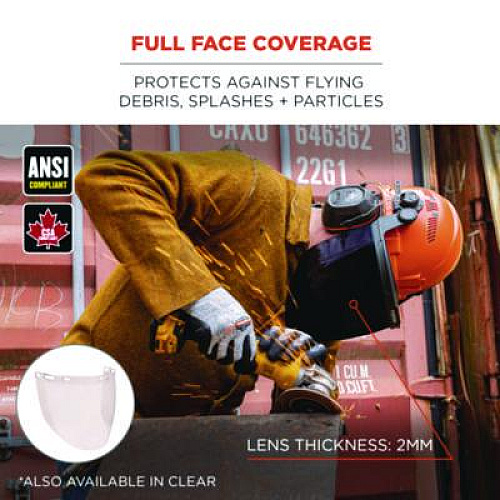 ergodyne Skullerz 8997 Anti-Scratch/Anti-Fog Face Shield Replacement, Cap-Style/Safety Helmet, Smoke Lens (60250)