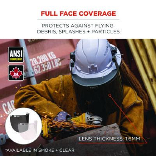 ergodyne Skullerz 8998 Anti-Scratch/Anti-Fog Face Shield Replacement for Full Brim Hard Hat, Clear Lens (60251)