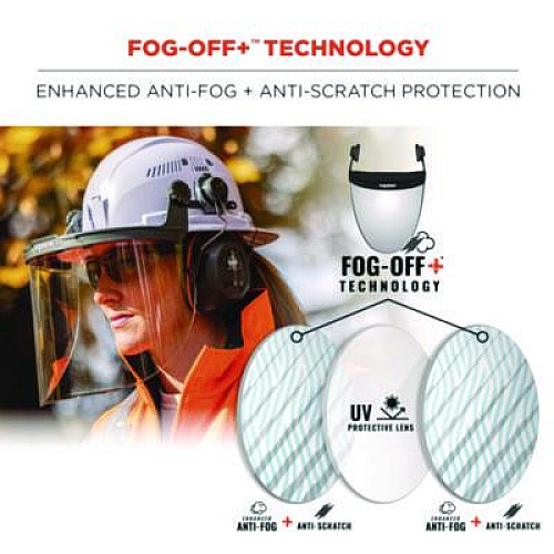 ergodyne Skullerz 8998 Anti-Scratch/Anti-Fog Face Shield Replacement for Full Brim Hard Hat, Clear Lens (60251)