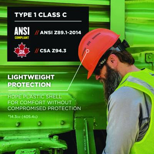 ergodyne Skullerz 8966 Class C Lightweight CapStyle Hard Hat, Adjustable Venting, 6-Point Rachet Suspension, Orange (60270)