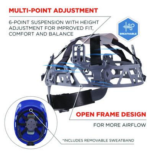 ergodyne Skullerz 8967 Class E Lightweight Cap-Style Hard Hat, 6-Point Rachet Suspension, Blue (60273)