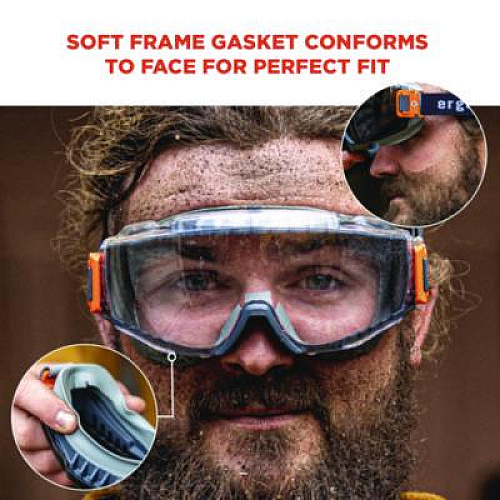ergodyne Skullerz MODI OTG Anti-Scratch and Enhanced Anti-Fog Safety Goggles with Elastic Strap, Clear Lens (60300)