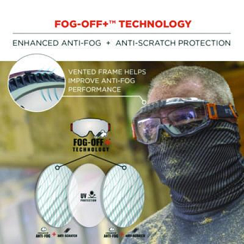 ergodyne Skullerz MODI OTG Anti-Scratch and Enhanced Anti-Fog Safety Goggles with Elastic Strap, Clear Lens (60300)
