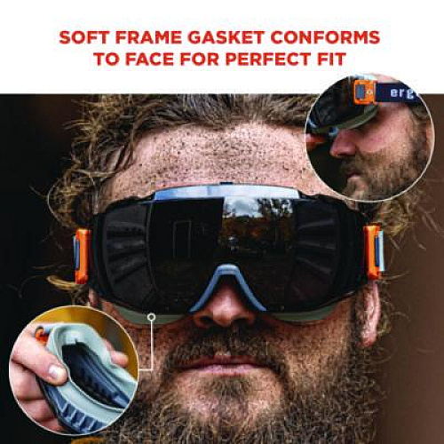 ergodyne Skullerz MODI OTG Anti-Scratch and Enhanced Anti-Fog Safety Goggles with Elastic Strap, Smoke Lens (60301)