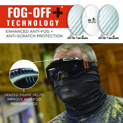 ergodyne Skullerz MODI OTG Anti-Scratch and Enhanced Anti-Fog Safety Goggles with Neoprene Strap, Smoke Lens (60303)