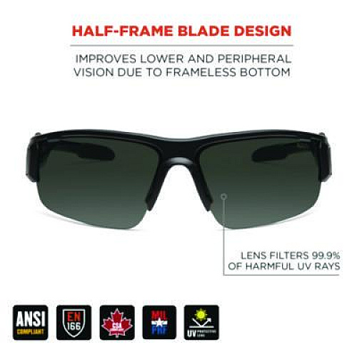 ergodyne Skullerz DAGR Anti-Scratch Enhanced Anti-Fog Safety Glasses, Matte Black Half Frame, Smoke Dual Lens (52035)