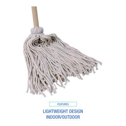 Boardwalk Handle/Deck Mops, #20 White Cotton Head, 54" Natural Wood Handle (120C)