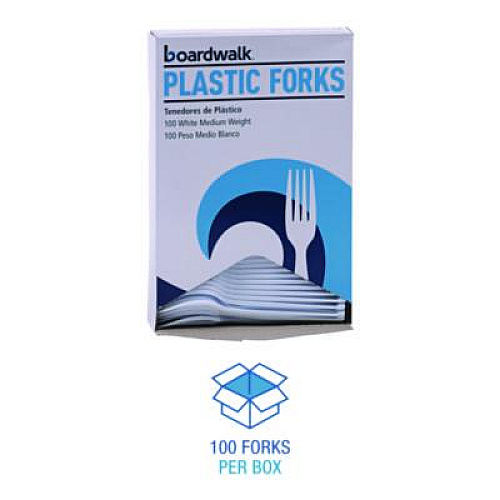 Boardwalk Mediumweight Polystyrene Cutlery, Fork, Plastic, White, 100/Box, 10 Boxes/Carton (FORKMWPSCT)