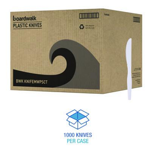 Boardwalk Mediumweight Polystyrene Cutlery, Knife, Plastic, White, 100/Box, 10 Boxes/Carton (KNIFEMWPSCT)