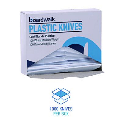 Boardwalk Mediumweight Polystyrene Cutlery, Knife, Plastic, White, 100/Box, 10 Boxes/Carton (KNIFEMWPSCT)