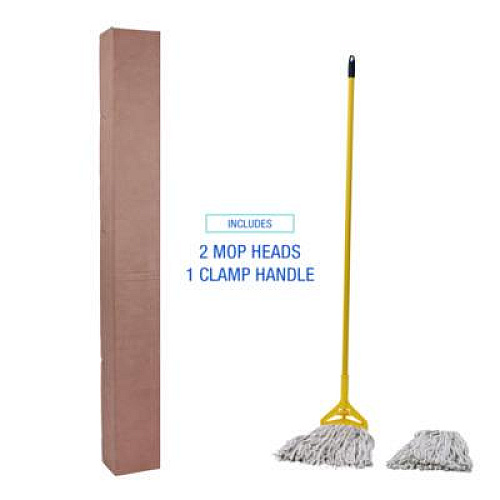 Boardwalk Cotton Cut End Mop Kit, #24 Natural Cotton Head, 60" Yellow Metal/Plastic Handle (5324C)