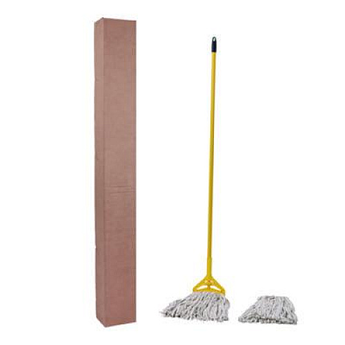 Boardwalk Cotton Cut End Mop Kit, #24 Natural Cotton Head, 60" Yellow Metal/Plastic Handle (5324C)