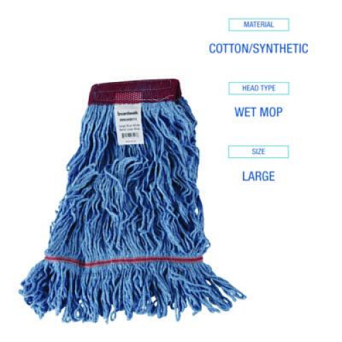 Boardwalk Cotton Mop Heads, Cotton/Synthetic, Large, Looped End, Wideband, Blue, 12/Carton (LM30311L)