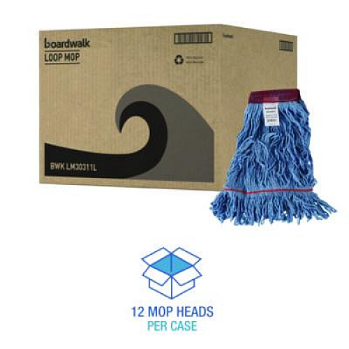 Boardwalk Cotton Mop Heads, Cotton/Synthetic, Large, Looped End, Wideband, Blue, 12/Carton (LM30311L)