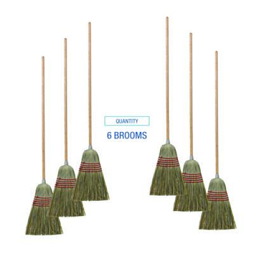 Boardwalk Corn/Fiber Brooms, Corn/Yucca Bristles, 53.5" Overall Length, Natural, 6/Carton (BR10004)