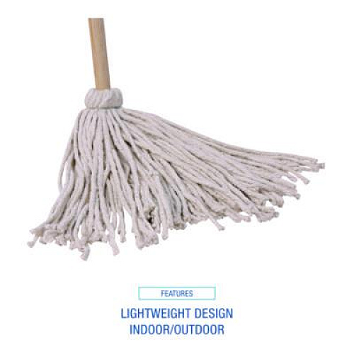 Boardwalk Cotton Deck Mop, #16 White Cotton Head, 50" Wood Handle, 12/Carton (CD50016S)
