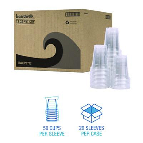 Boardwalk Clear Plastic PET Cups, 12 oz, 50/Sleeve, 20 Sleeves/Carton (PET12)