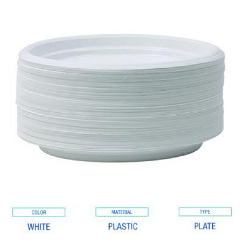 Boardwalk Hi-Impact Plastic Dinnerware, Plate, 9" dia, White, 500/Carton (PLTHIPS9WH)