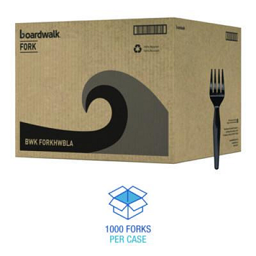 Boardwalk Heavyweight Polystyrene Cutlery, Fork, Plastic, Black, 1,000/Carton (FORKHWBLA)