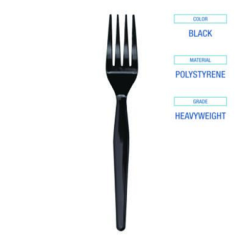 Boardwalk Heavyweight Polystyrene Cutlery, Fork, Plastic, Black, 1,000/Carton (FORKHWBLA)