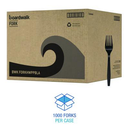 Boardwalk Heavyweight Polypropylene Cutlery, Fork, Plastic, Black, 1,000/Carton (FORKHWPPBLA)