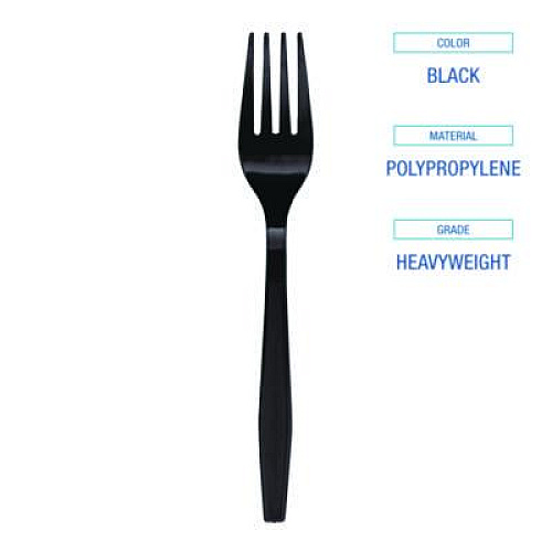 Boardwalk Heavyweight Polypropylene Cutlery, Fork, Plastic, Black, 1,000/Carton (FORKHWPPBLA)
