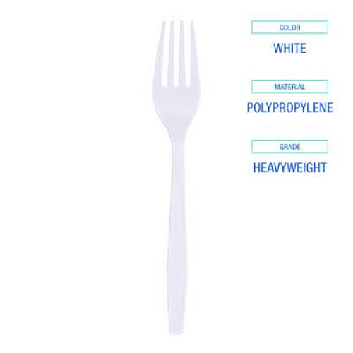 Boardwalk Heavyweight Polypropylene Cutlery, Fork, Plastic, White, 1,000/Carton (FORKHWPPWH)