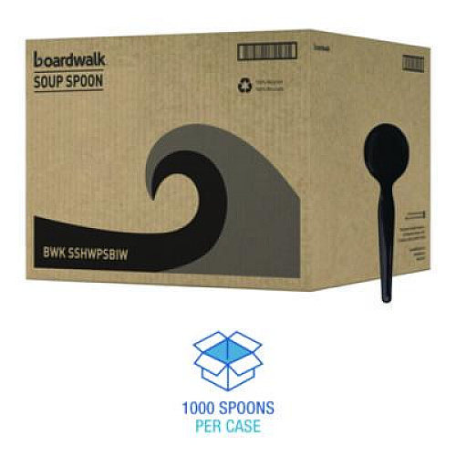 Boardwalk Heavyweight Wrapped Polystyrene Cutlery, Soup Spoon, Plastic, Black, 1,000/Carton (SSHWPSBIW)