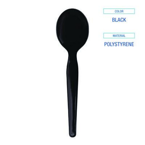 Boardwalk Heavyweight Wrapped Polystyrene Cutlery, Soup Spoon, Plastic, Black, 1,000/Carton (SSHWPSBIW)