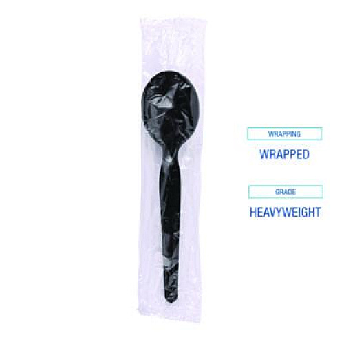 Boardwalk Heavyweight Wrapped Polystyrene Cutlery, Soup Spoon, Plastic, Black, 1,000/Carton (SSHWPSBIW)