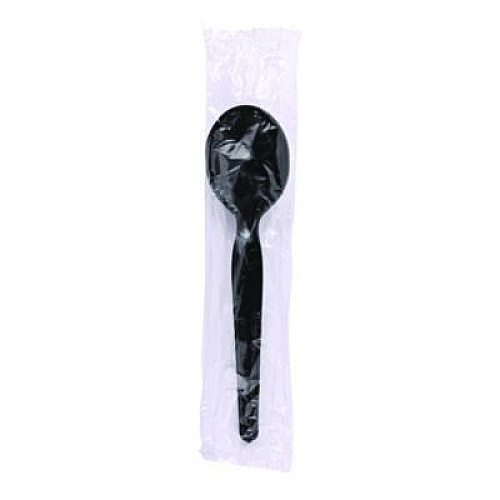Boardwalk Heavyweight Wrapped Polystyrene Cutlery, Soup Spoon, Plastic, Black, 1,000/Carton (SSHWPSBIW)