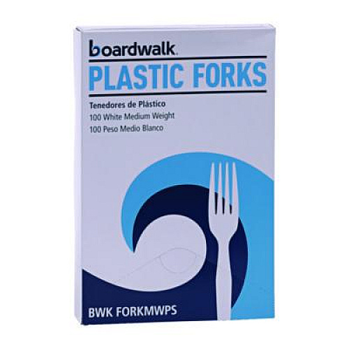 Boardwalk Mediumweight Polystyrene Cutlery, Fork, Plastic, White, 100/Box, 10 Boxes/Carton (FORKMWPSCT)