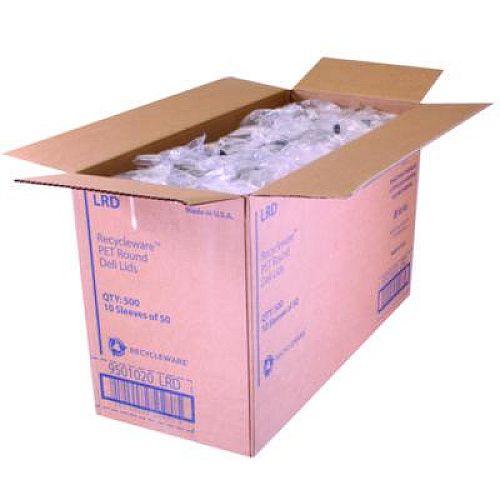 Fabri-Kal Recycleware Round Deli Container Lids, Flat Plug Fit, Clear, Plastic, 500/Carton (LRD)