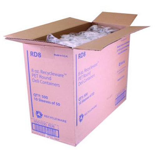 Fabri-Kal Recycleware Round Deli Container, 8 oz, 4.6" Diameter x 1.7" h, Clear, Plastic, 500/Carton (RD8)