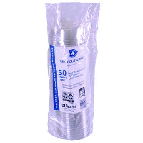 Fabri-Kal Recycleware Round Deli Container, 8 oz, 4.6" Diameter x 1.7" h, Clear, Plastic, 500/Carton (RD8)