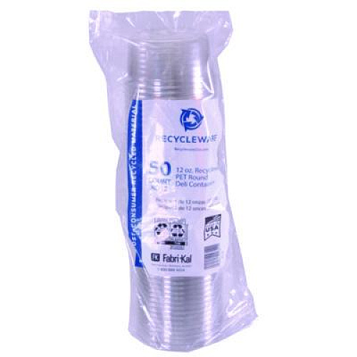 Fabri-Kal Recycleware Round Deli Container, 12 oz, 4.6" Diameter x 2.3" h, Clear, Plastic, 500/Carton (RD12)