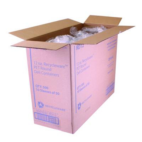Fabri-Kal Recycleware Round Deli Container, 12 oz, 4.6" Diameter x 2.3" h, Clear, Plastic, 500/Carton (RD12)
