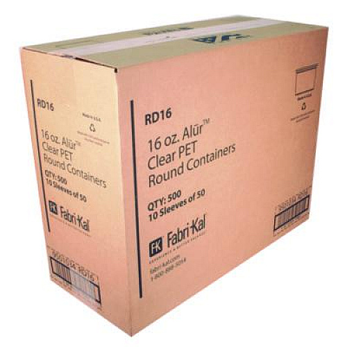 Fabri-Kal Recycleware Round Deli Container, 16 oz, 4.6" Diameter x 3" h, Clear, Plastic, 500/Carton (RD16)