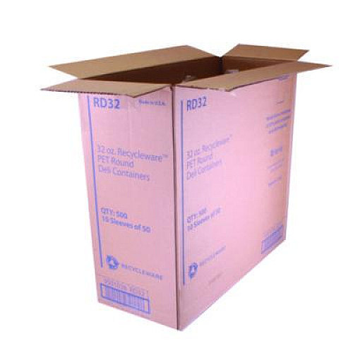 Fabri-Kal Recycleware Round Deli Container, 32 oz, 4.6" Diameter x 5.8" h, Clear, Plastic, 500/Carton (RD32)