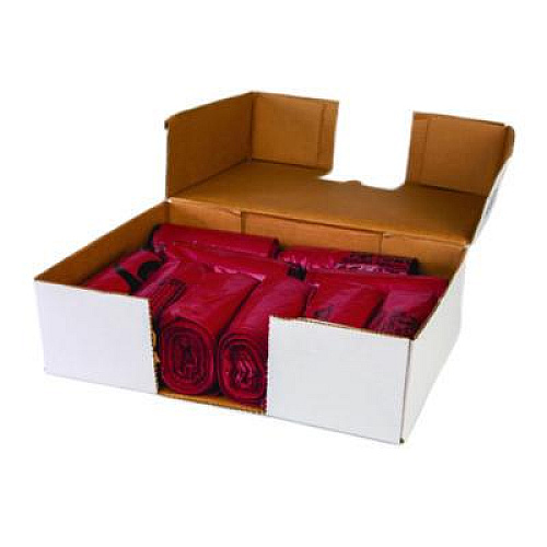 Inteplast Group Institutional Low-Density Can Liners, Infectious Waste Biohazard, 10 gal, 1.3 mil, 24 x 23, Red, Interleaved, 25/RL, 10 RL/CT (SL2423R)