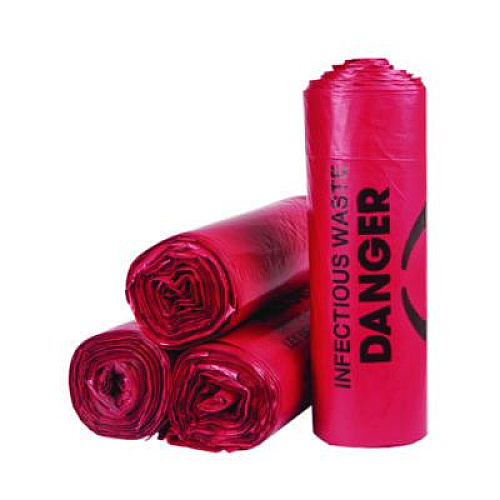 Inteplast Group Institutional Low-Density Can Liners, Infectious Waste Biohazard, 33 gal, 1.3 mil, 33 x 39, Red, Interleaved, 25/RL, 6 RL/CT (SL3339R)