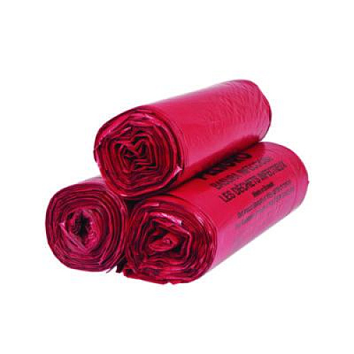 Inteplast Group Institutional Low-Density Can Liners, Infectious Waste Biohazard, 33 gal, 1.3 mil, 33 x 39, Red, Interleaved, 25/RL, 6 RL/CT (SL3339R)