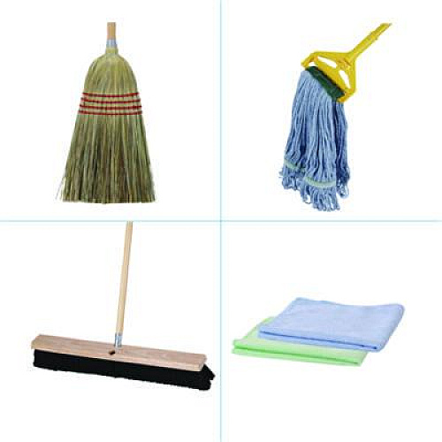 Boardwalk Cleaning Kit, Medium Blue Cotton/Rayon/Synthetic Head, 60" Natural/Yellow Wood/Metal Handle (CLEANKIT)