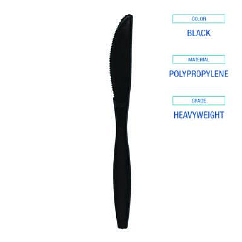 Boardwalk Heavyweight Polypropylene Cutlery, Knife, Plastic, Black, 1,000/Carton (KNIFEHWPPBLA)
