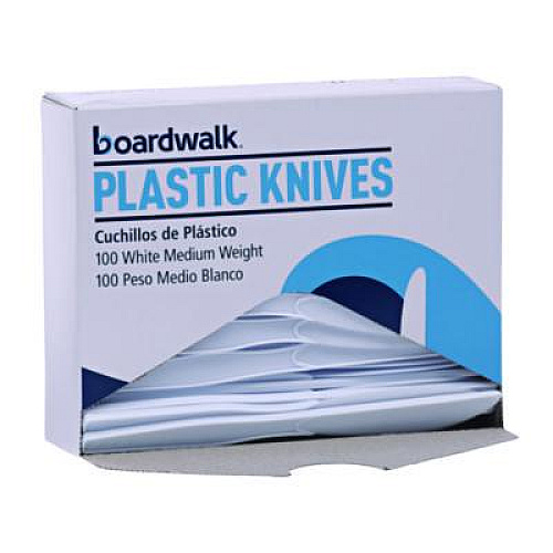 Boardwalk Mediumweight Polystyrene Cutlery, Knife, Plastic, White, 100/Box, 10 Boxes/Carton (KNIFEMWPSCT)