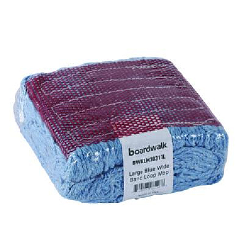 Boardwalk Cotton Mop Heads, Cotton/Synthetic, Large, Looped End, Wideband, Blue, 12/Carton (LM30311L)