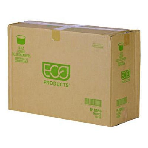 Eco-Products Renewable and Compostable Round Deli Containers, 16 oz, 4.63" Diameter x 3.06" h, Clear, Plastic, 50/Pack, 10 Packs/Carton (EPRDP16)