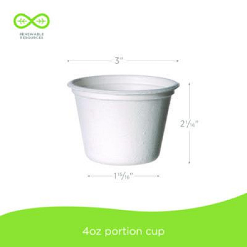 Eco-Products Vanguard Renewable and Compostable Sugarcane Portion Cups, 4 oz, White, 1,000/Carton (EPSPC4NFA)