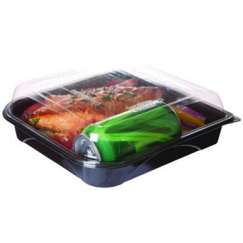 Eco-Products 100% Recycled Content 9" Premium Take Out Containers, 42 oz, 9 x 8.8 x 1.6, Black/Clear, Plastic, 50/Pack, 3 Packs/Carton (EPPTOR9)